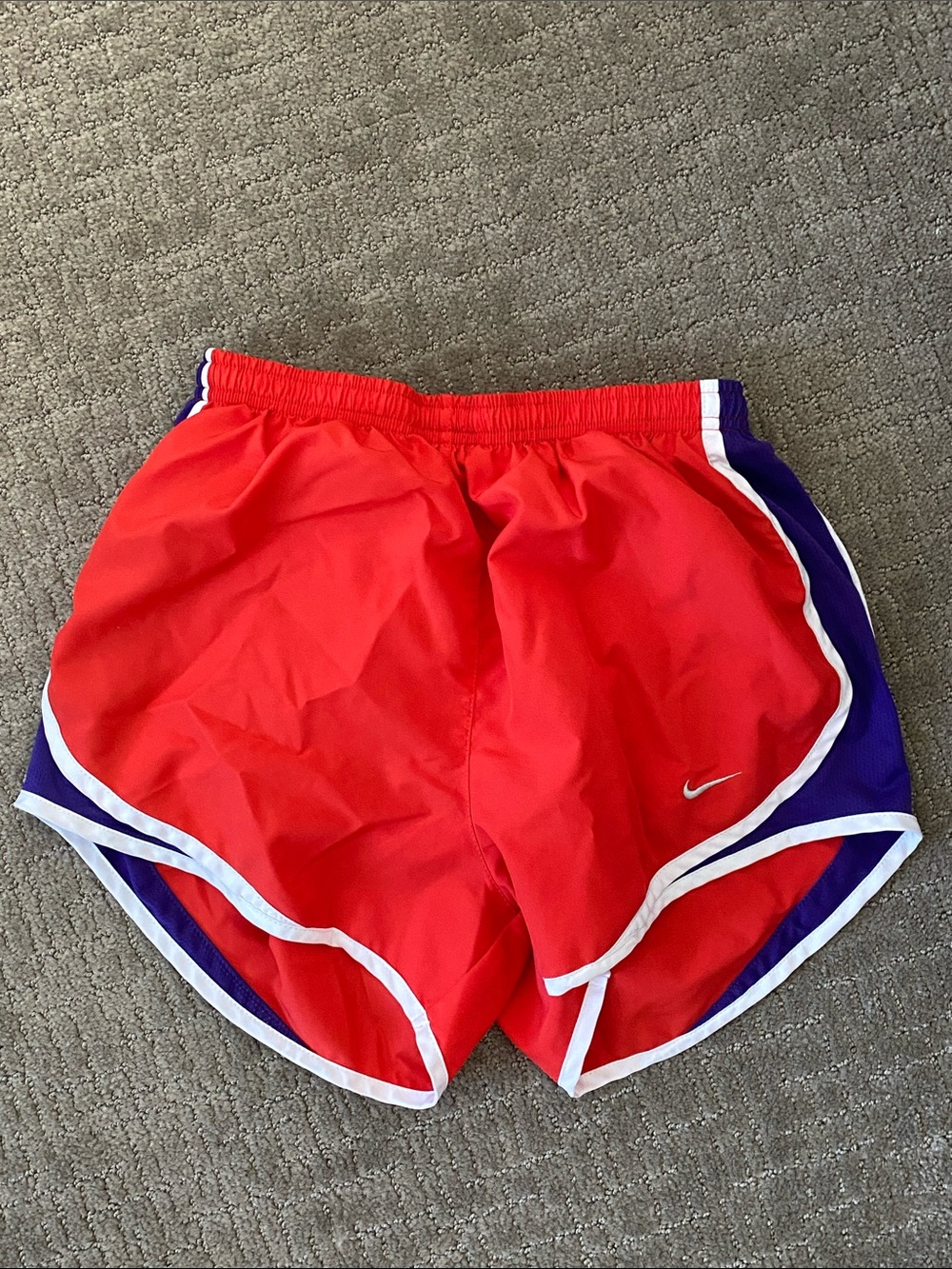 Nike Women's Orange and Purple Athletic Shorts with White Trim